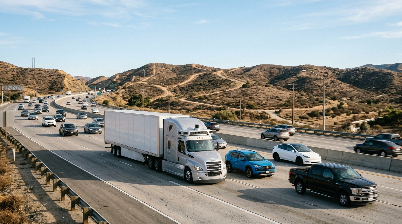 Autonomous heavy-duty truck on a California freeway