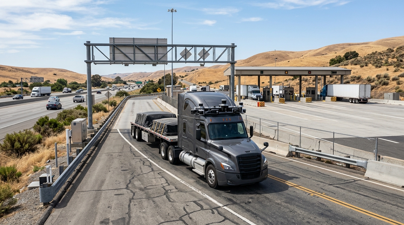 Autonomous truck approaching a California weigh station