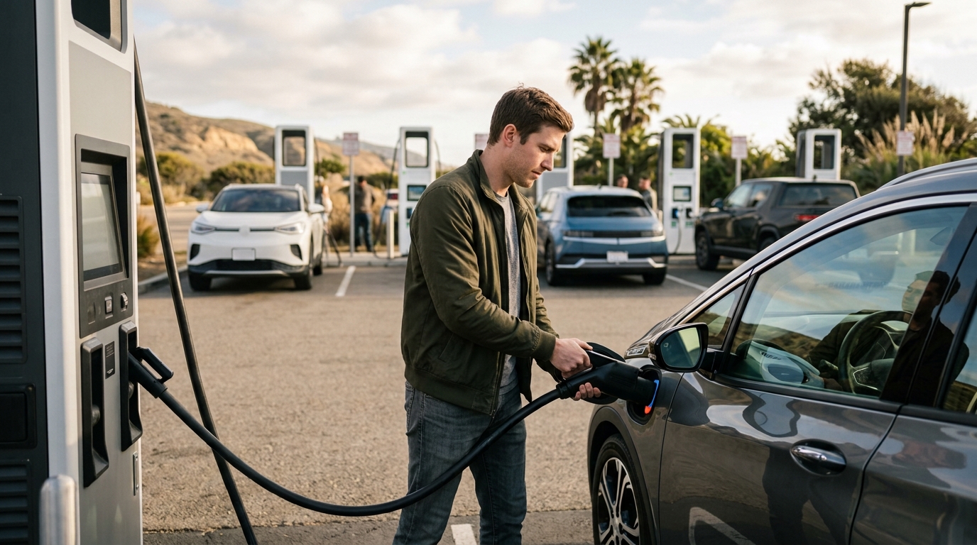California driver using a public DC fast charger