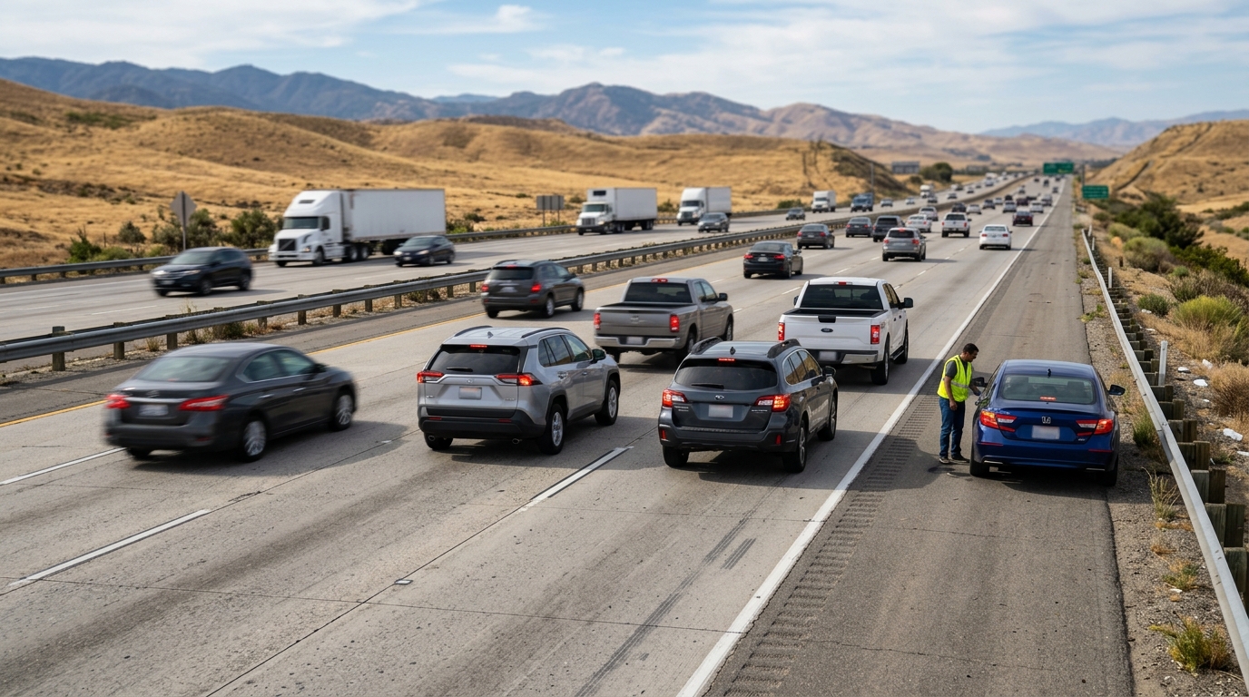 California drivers slowing near a roadside vehicle