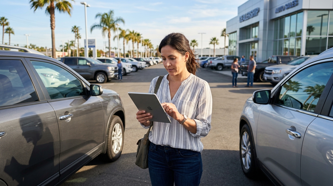 California shopper comparing dealership vehicle prices