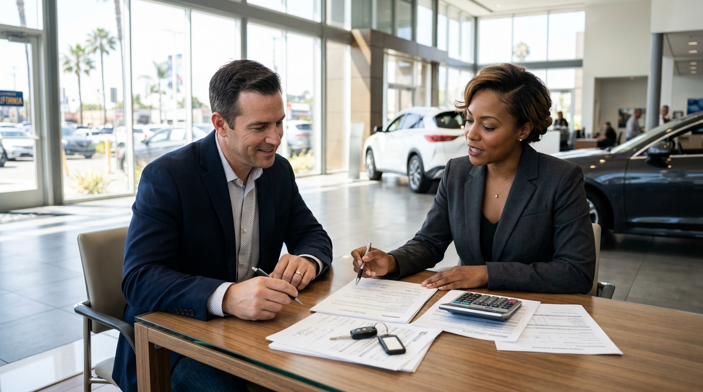 Car buyer reviewing financing and add-ons