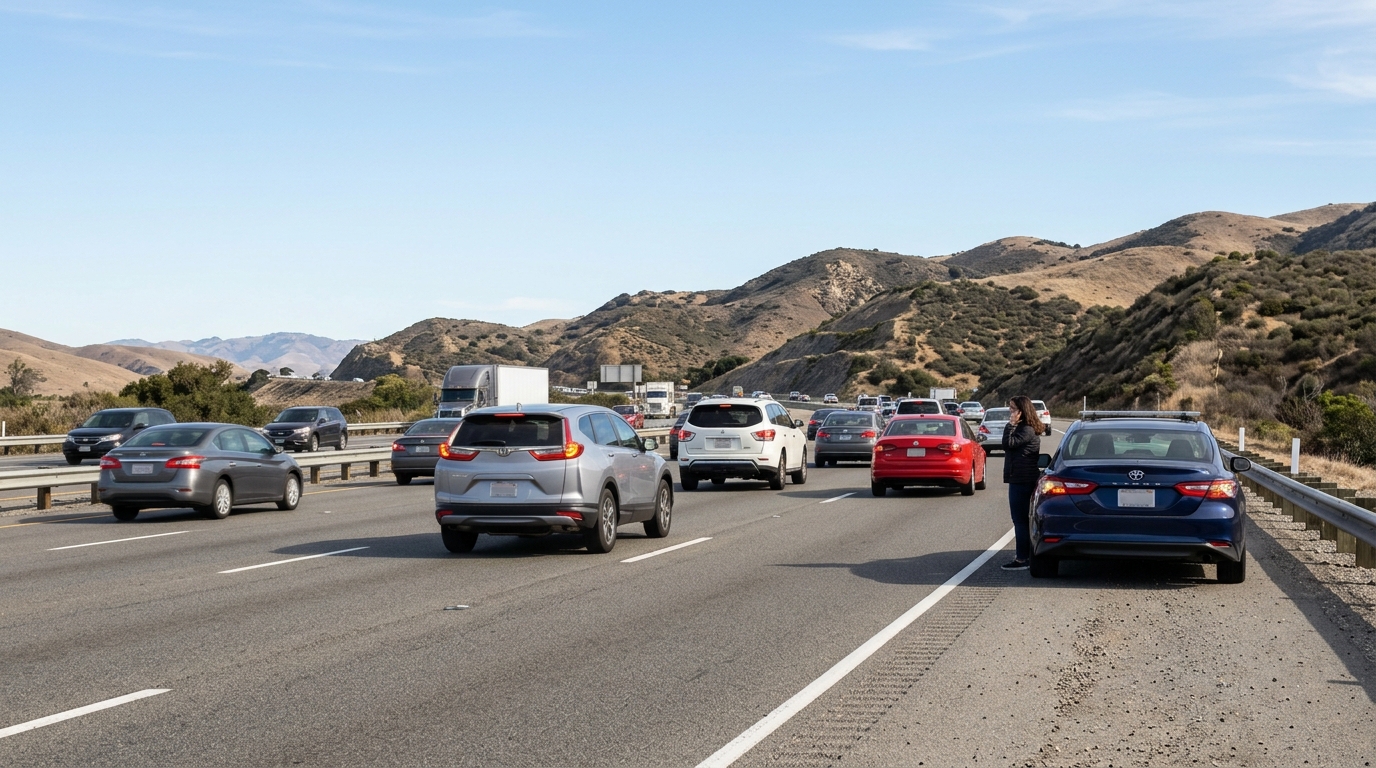 Drivers moving over for a stopped vehicle in California