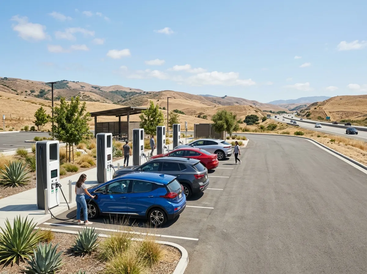 Electric vehicles at a public fast charging site in California
