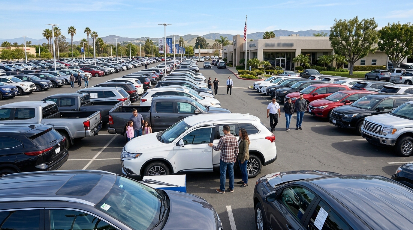 New cars and light trucks at a California dealership