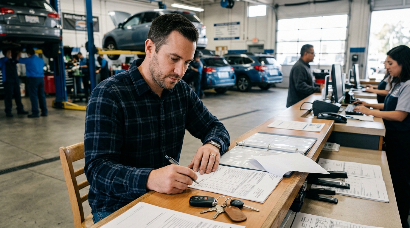 Vehicle owner reviewing repair storage charges